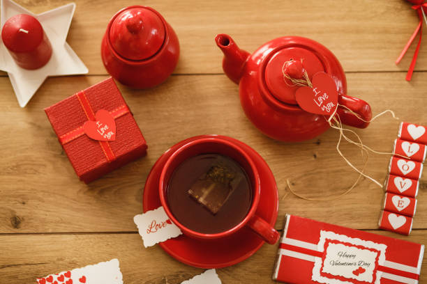 istock Valentine's day tea and chocolates with a gift 1204806850