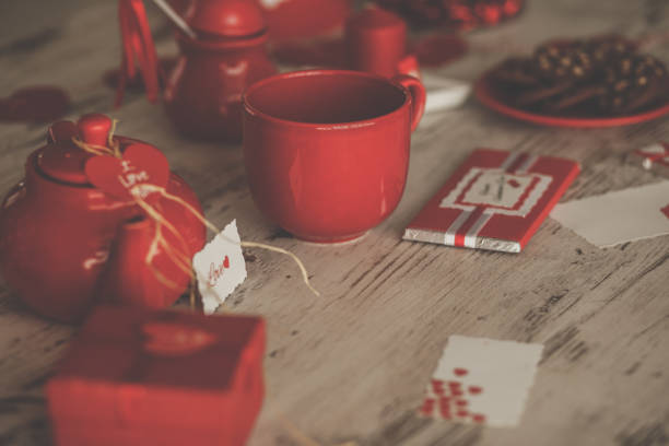 istock Red colored, chocolaty Valentine's day arrangement and a love note 1204806869