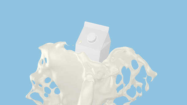 istock Milk carton box with Milk flow splashes, Realistic product rendering is a convenient way for your advertising, 3D Render process, 4k Ultra HD 3840x2160. 1204811952