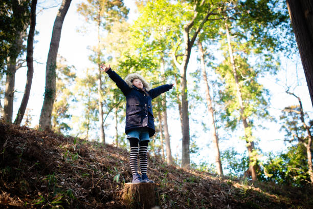 istock Child with open arms in the forest 1204815553