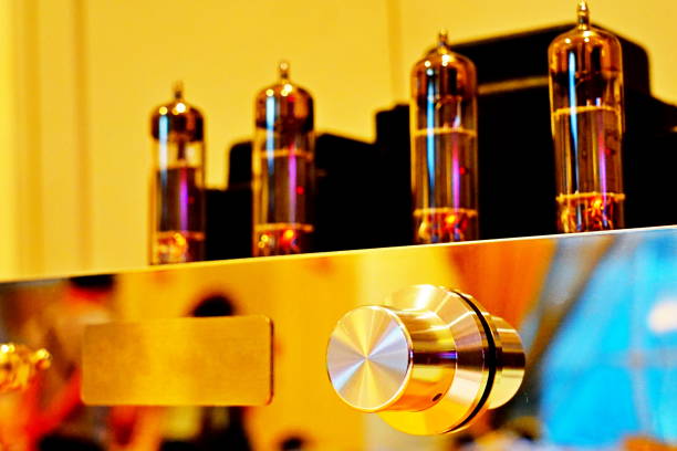 Detail shot of vintage guitar amplifier and cables