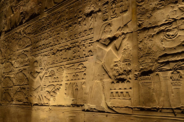 istock Well preserved Hieroglyph mural at Luxor temple. 1204825168