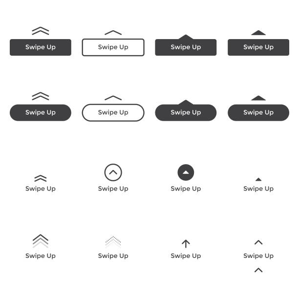 ilustraciones, imágenes clip art, dibujos animados e iconos de stock de desliza el icono hacia arriba establecido aislado en segundo plano. desliza el dedo hacia arriba set stories button vector design. - new symbol interface icons contemporary