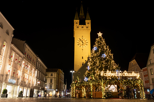 Christmas market in Straubing, Germany at night