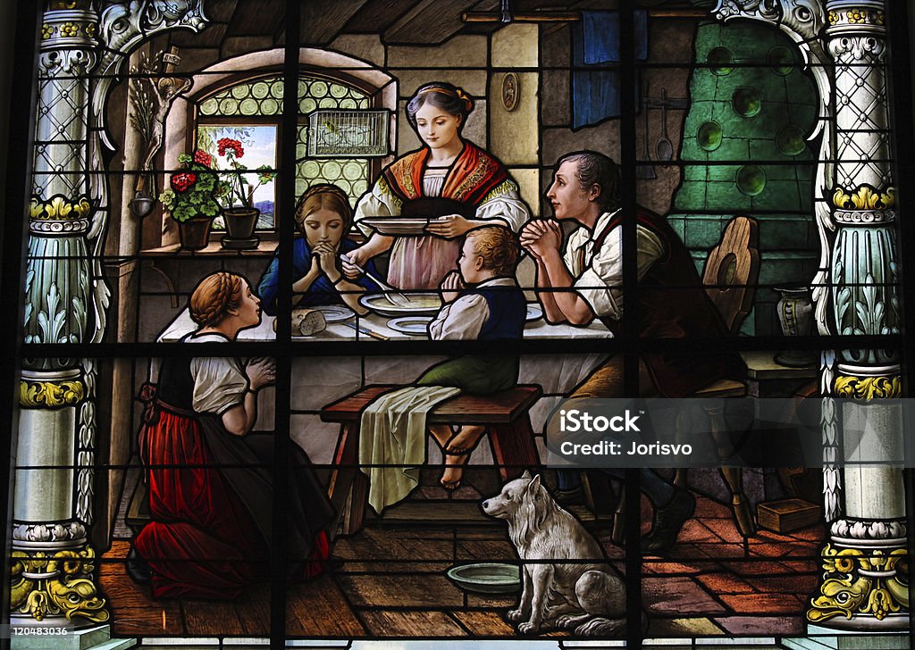 Tischgebet -family Abendessen - Lizenzfrei Buntglas Stock-Foto