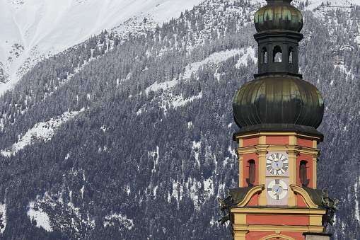 Panorama of Innsbruck, the capital of Tyrol after snowfall, winter season.