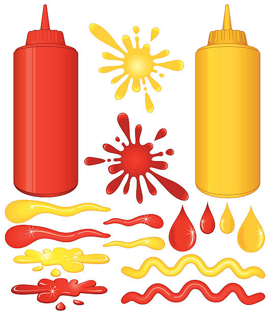 ketchup und senf - mustard bottle sauces condiment stock-grafiken, -clipart, -cartoons und -symbole