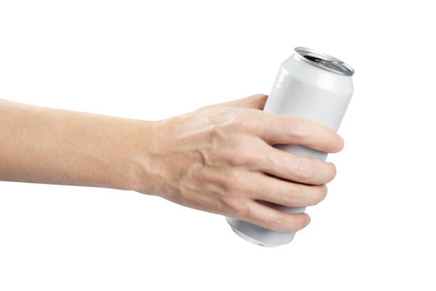 istock White aluminium can in male hand on whit 1204837548