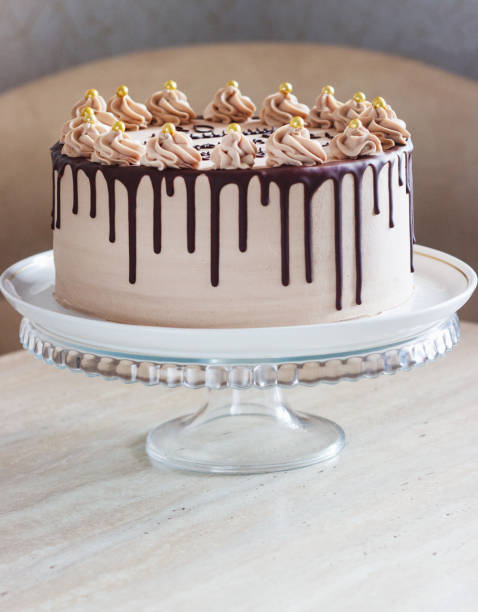 istock Male, Stylish, Chocolate Cake with Fudge Drizzled Icing and Curls 1204839377