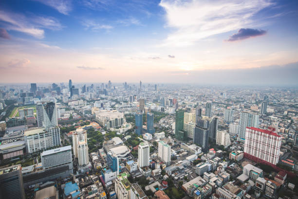 istock Panoramic view Cityscape business district ( Siam center , Mbk , Central world , Bangkok, Thailand) building at dusk 1204839803