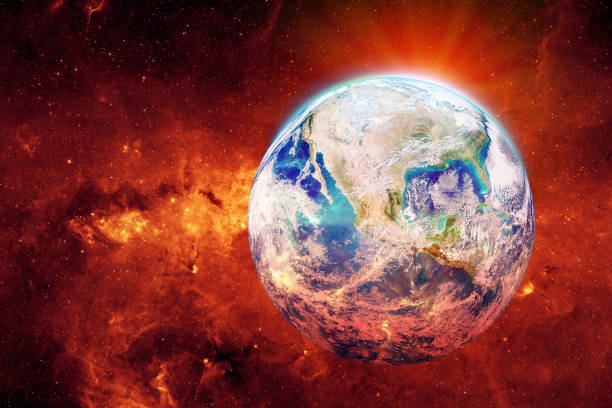 istock Global Warming and Pollution Concept : Blue planet earth warming and red fire growing around earth. 1204843420