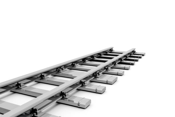 istock 3D Rendering of Railroad Tracks on White 1204843753