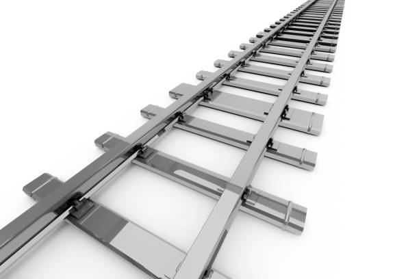 istock 3D Rendering of Railroad Tracks on White 1204843779