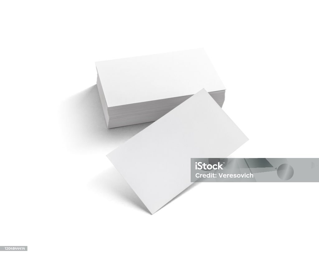 Isolated business cards Blank business cards on white background. Template for ID. Isolated with clipping path. Business Card Stock Photo