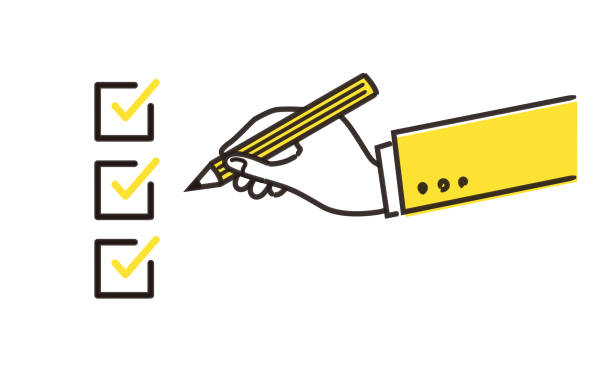 check image,hand holding pencil,white background business,check,hand number 3 illustrations stock illustrations