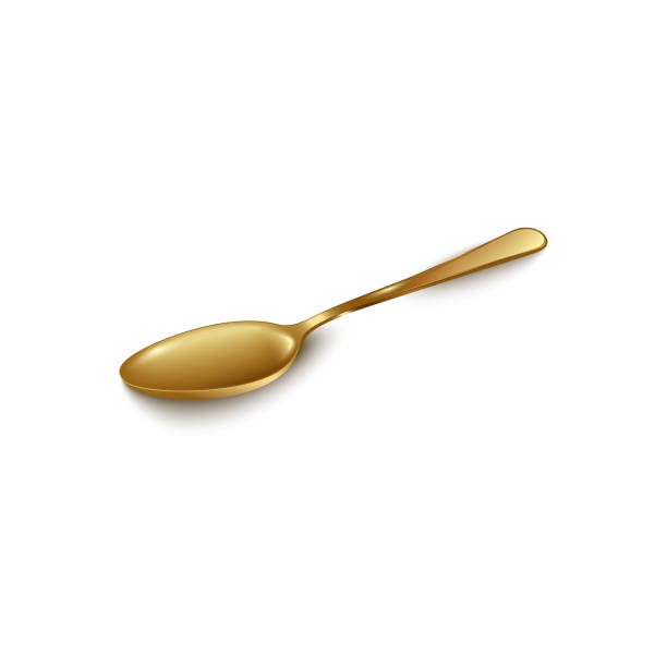 istock Golden teaspoon or tablespoon, soup spoon realistic vector illustration isolated. 1204851619