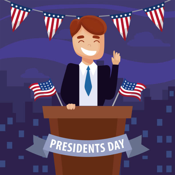 istock Man in podium of usa happy presidents day vector design 1204858008