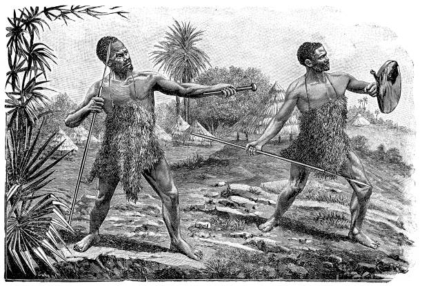 Basutoland ,native warriors Illustration of a Basutoland ,native warriors african warriors stock illustrations