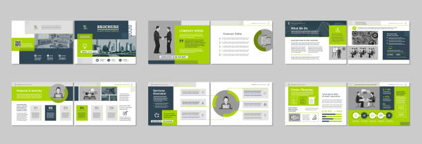 Brochure creative design. Multipurpose template with cover, back and inside pages. Trendy minimalist flat geometric design. Horizontal landscape a4 format. corporate landscape stock illustrations