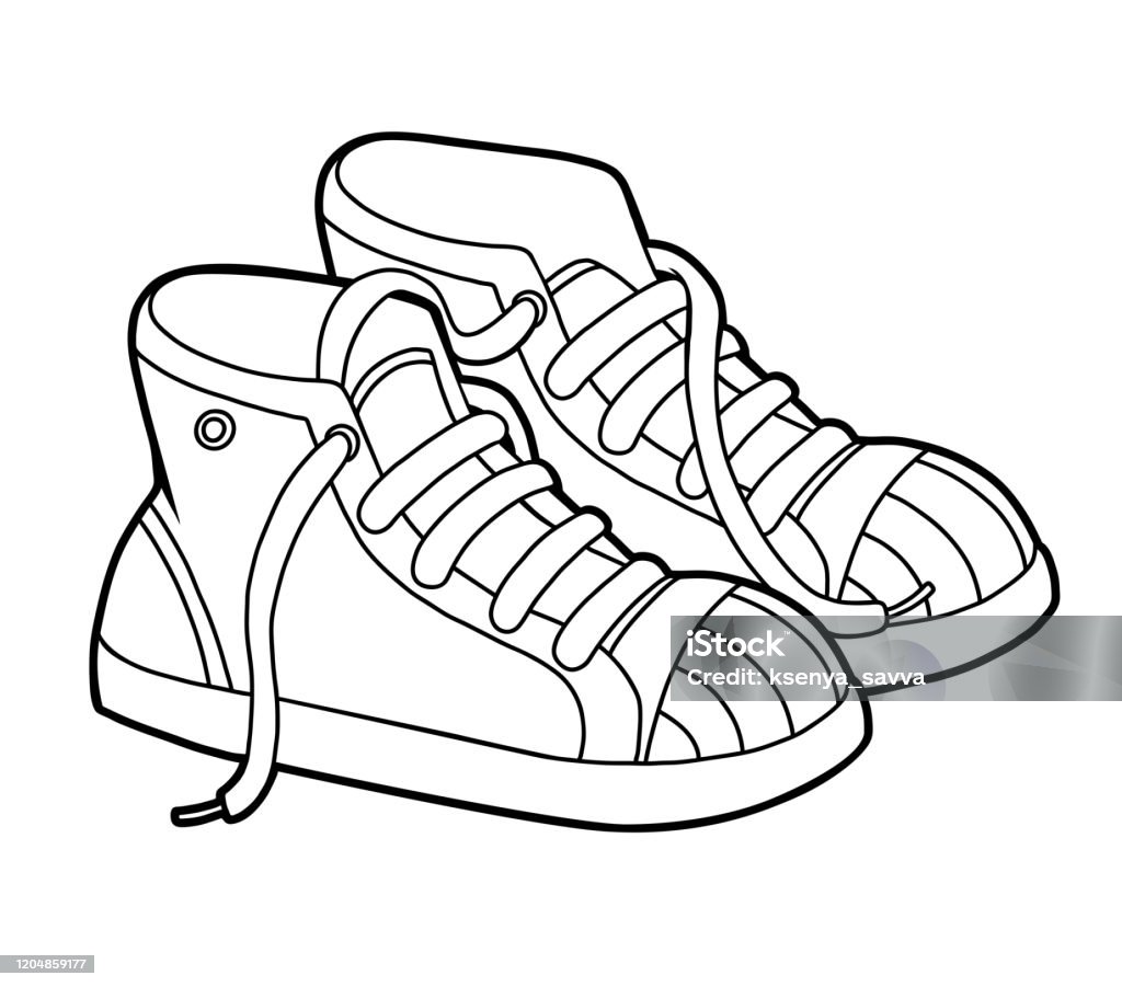 Ilustración de Libro Para Colorear Colección De Zapatos De Dibujos Animados  Zapatillas y más Vectores Libres de Derechos de Baloncesto - iStock
