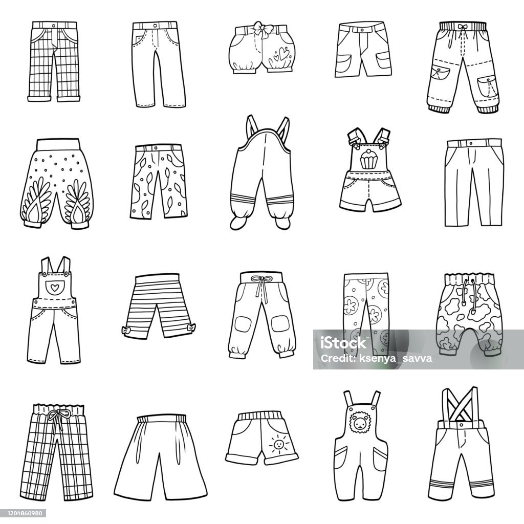 Set Of Pants Black And White Collection Of Cartoon Trousers And Overalls Stock Illustration - Download Image Now - iStock Set Of Pants Black And White Collection Of Cartoon Trousers And Overalls Stock Illustration - Download Image Now - iStock