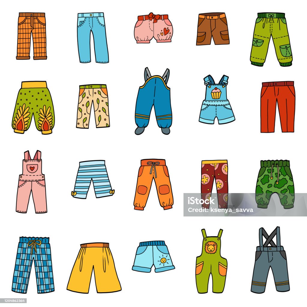 Ilustración de Conjunto De Pantalones Colección De Colores De Pantalones De Dibujos  Animados Y Monos y más Vectores Libres de Derechos de Falda pantalón -  iStock