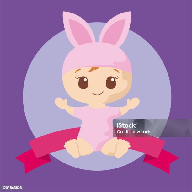 Симпатичные Девочка С Кроликом Костюм Вектор Дизайн — стоковая векторная графика и другие изображения на тему Векторная графика