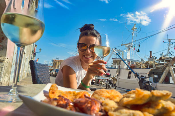 happy girl with glass of wine - fotografia de stock