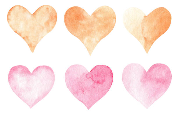 istock Hand drawn watercolor pink and orange heart set. Cute hearts collection isolated on white background. 1204871549