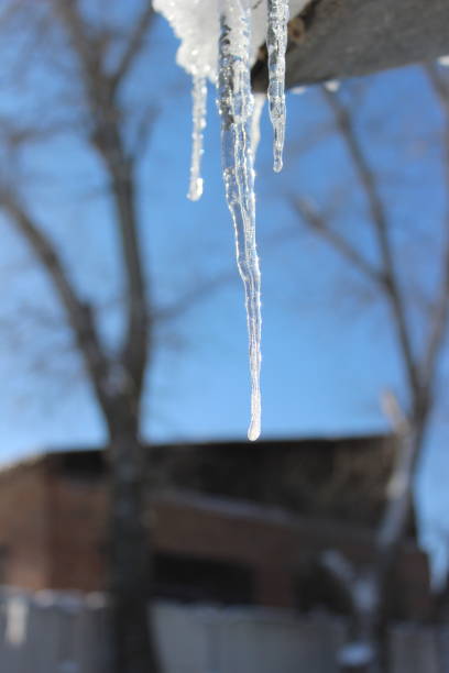 istock Icicles on the roof on nature background in spring time 1204871941