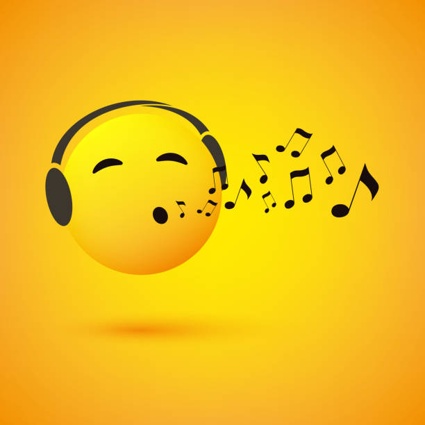 Singing or Whistling Emoji Design Simple Happy Emoticon on Yellow Background - Vector Design whistling stock illustrations