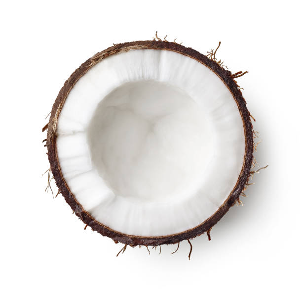 istock Half of coconut isolated on white background 1204875422