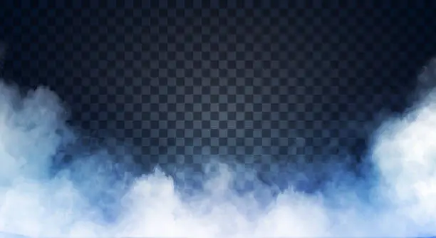 Vector illustration of White fog or smoke on dark copy space background. Vector