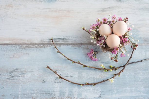 istock Easter still life on vintage planks 1204885705
