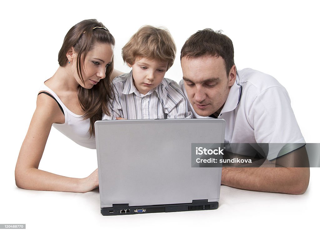 family and computer  Flooring Stock Photo