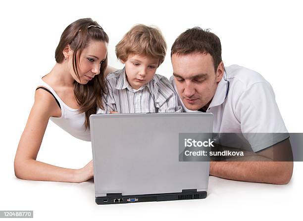 Family And Computer Stock Photo - Download Image Now - Flooring, Laptop, Men