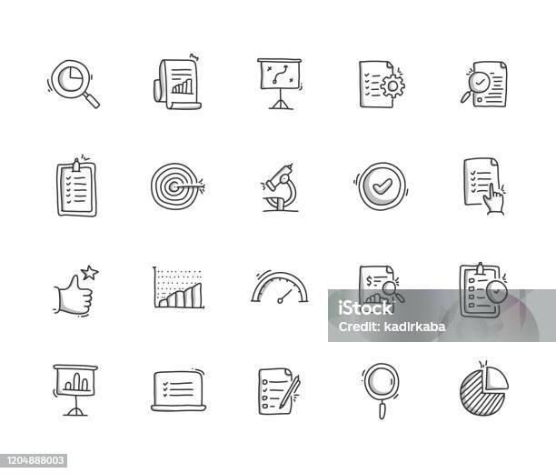 Assessment Hand Draw Line Icon Set Stock Illustration - Download Image Now - Icon, Drawing - Activity, Drawing - Art Product