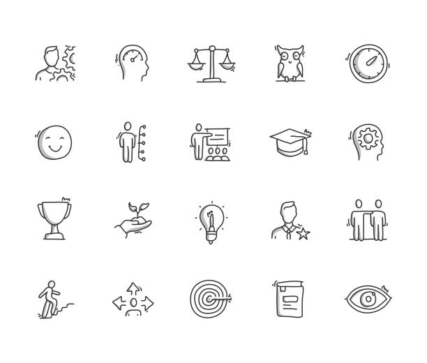 Best And Practice Skill Hand Draw Line Icon Set Best And Practice Skill Hand Draw Line Icon Set learning drawings stock illustrations