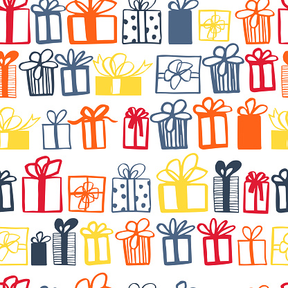 Vector seamless pattern with hand drawn gifts.