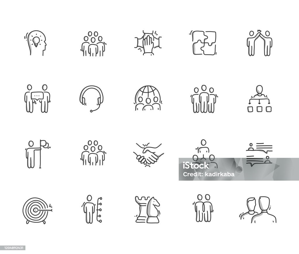 Collaboration Hand Draw Line Icon Set Icon stock vector