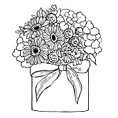 istock Flowers in box.Vector sketch  illustration. 1204892773
