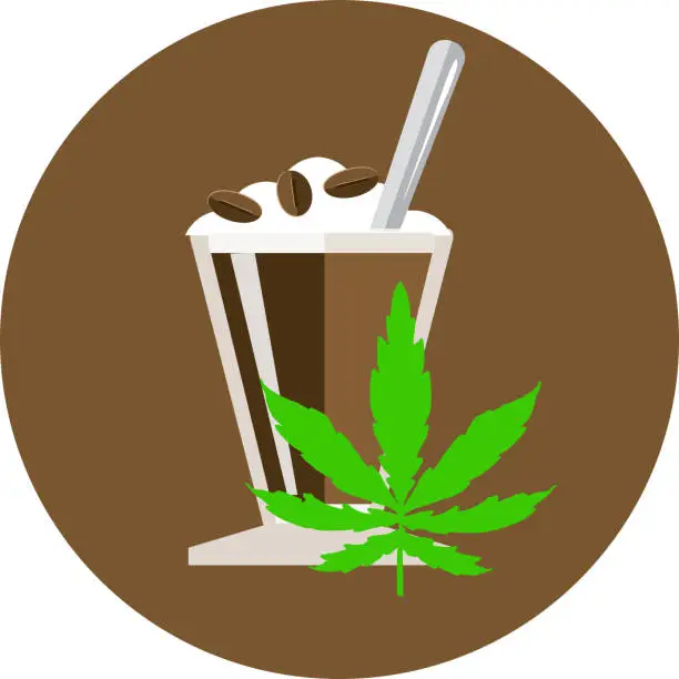 Vector illustration of Cannabis infused iced coffee icon