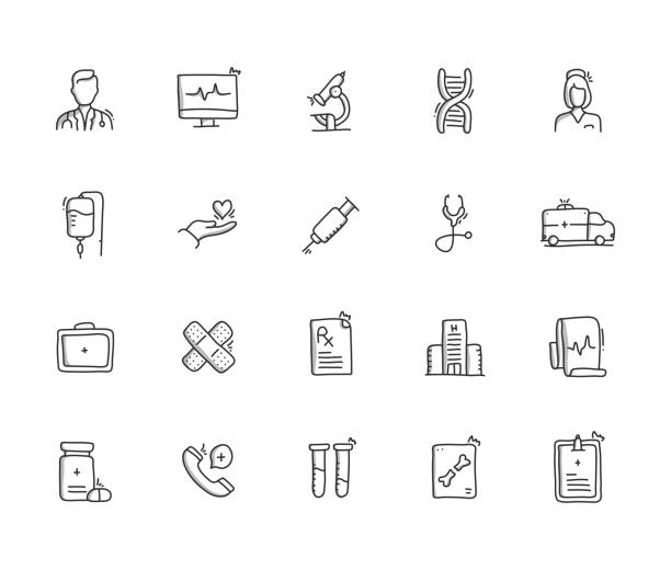 Medical Hand Draw Line Icon Set Medical Hand Draw Line Icon Set hospital drawings stock illustrations