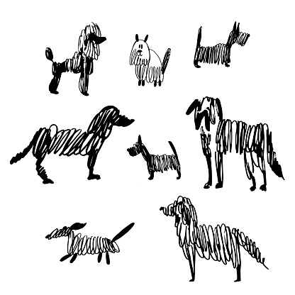 Hand drawn  dogs set. Vector  illustration.