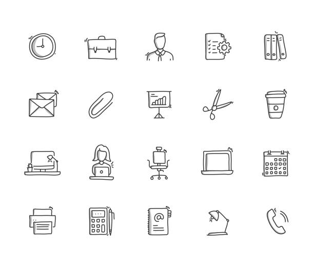 office hand draw line icon set - people office architecture stock-grafiken, -clipart, -cartoons und -symbole