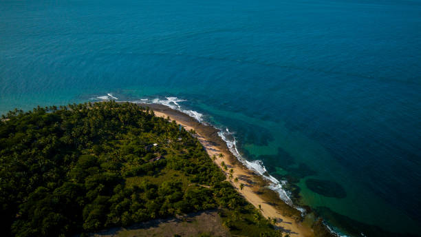 Aerial view of beaches in Barra Grande, one of the most visited tourist destinations on the Maraú peninsula, in the south of the state of Bahia. Brazil stock photo