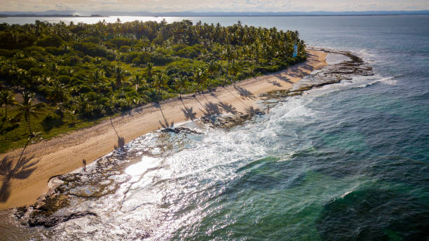 Aerial view of beaches in Barra Grande, one of the most visited tourist destinations on the Maraú peninsula, in the south of the state of Bahia. Brazil stock photo