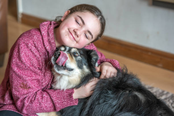 istock Thirteen year old girl with her border collie 1204901461