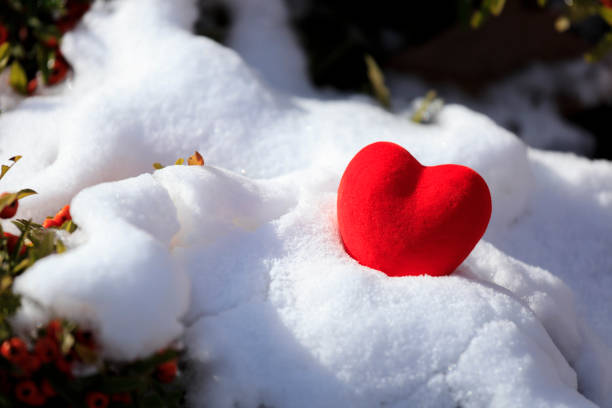Red heart shape on the snow