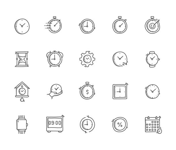 Time Hand Draw Line Icon Set Time Hand Draw Line Icon Set time drawings stock illustrations